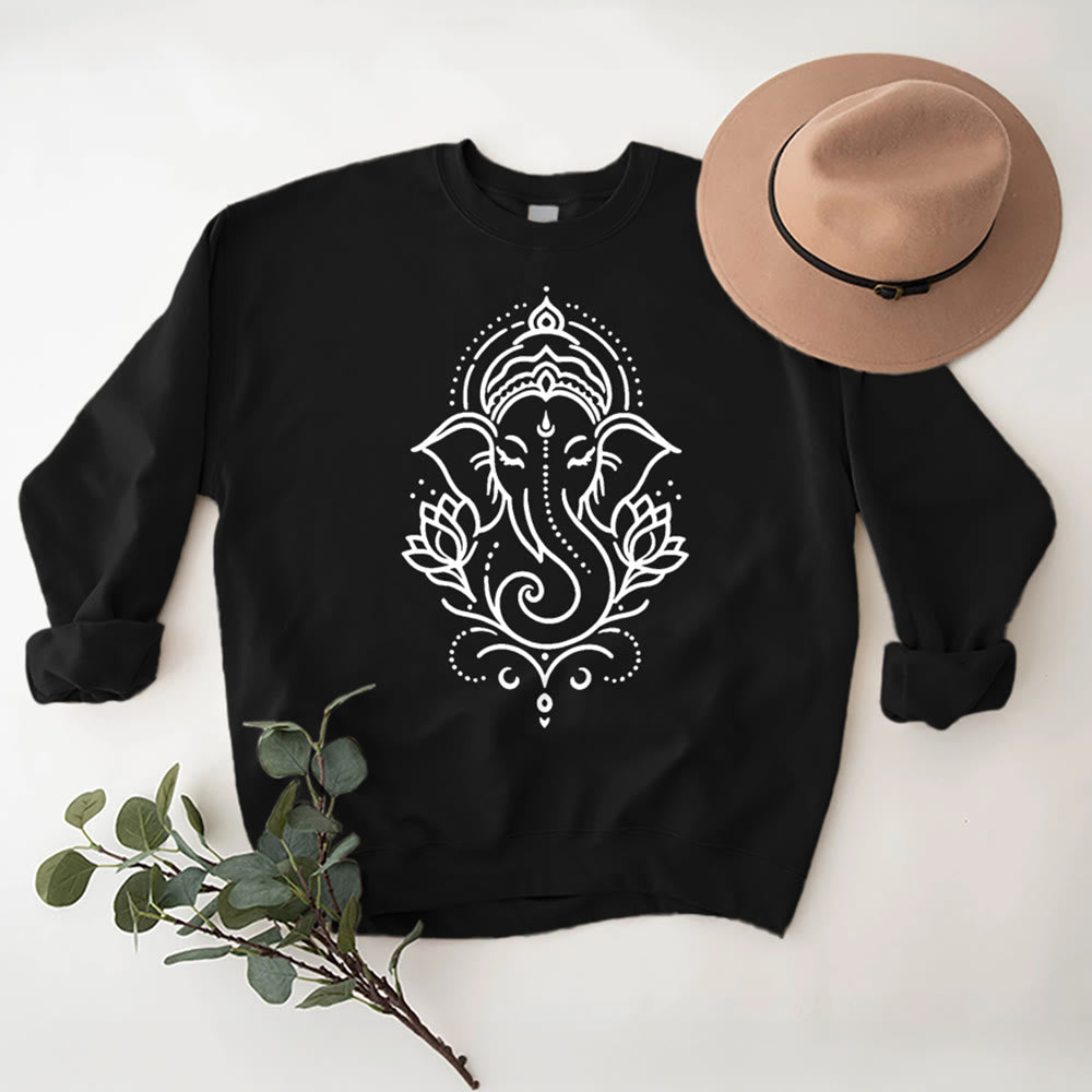 Olivenorma Peaceful Elephant Ganesha Lotus Meditation Fleece Tee Inspiritual Pullover Sweatshirt - Black - 2XL - image 5