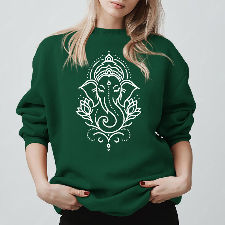 Olivenorma Peaceful Elephant Ganesha Lotus Meditation Fleece Tee Inspiritual Pullover Sweatshirt - Green - 2XL - image 15
