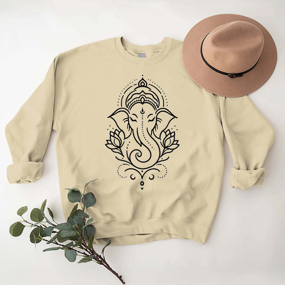 Olivenorma Peaceful Elephant Ganesha Lotus Meditation Fleece Tee Inspiritual Pullover Sweatshirt - LightYellow - 2XL - image 11