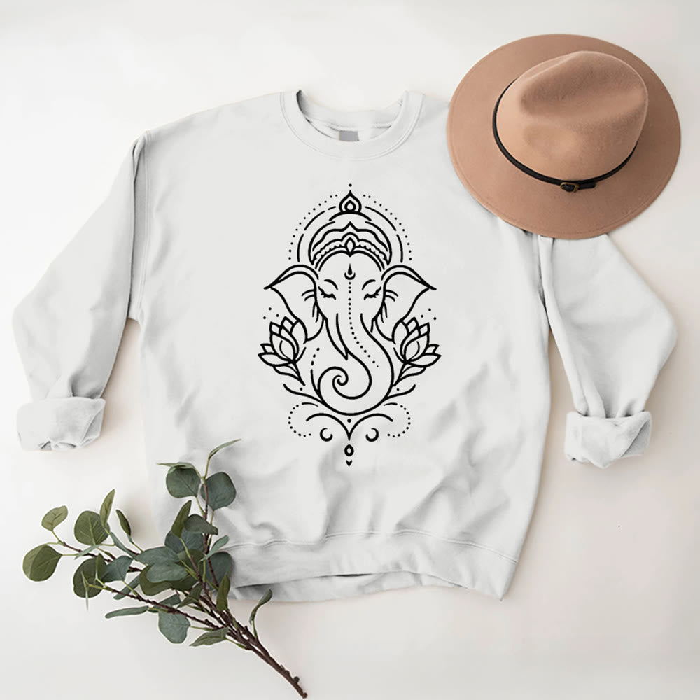 Olivenorma Peaceful Elephant Ganesha Lotus Meditation Fleece Tee Inspiritual Pullover Sweatshirt - White - 2XL - image 0