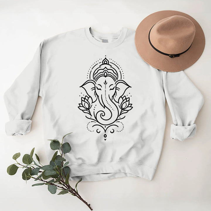Olivenorma Peaceful Elephant Ganesha Lotus Meditation Fleece Tee Inspiritual Pullover Sweatshirt - White - 2XL - image 0