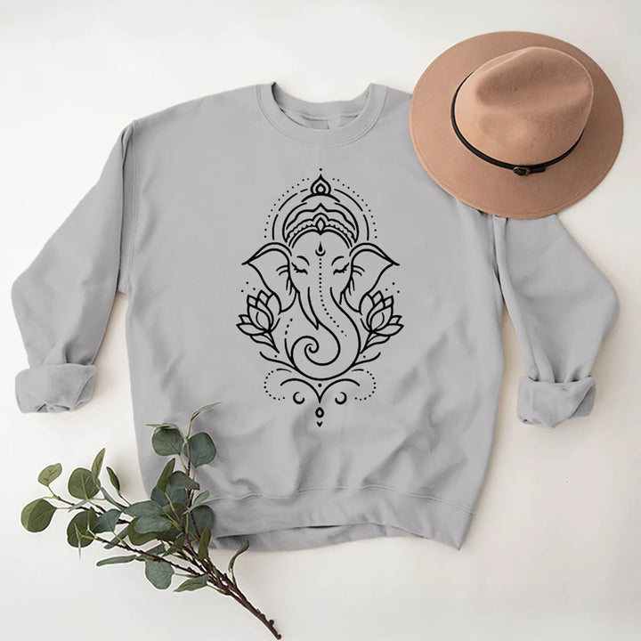 Olivenorma Peaceful Elephant Ganesha Lotus Meditation Fleece Tee Inspiritual Pullover Sweatshirt - Grey - 2XL - image 7