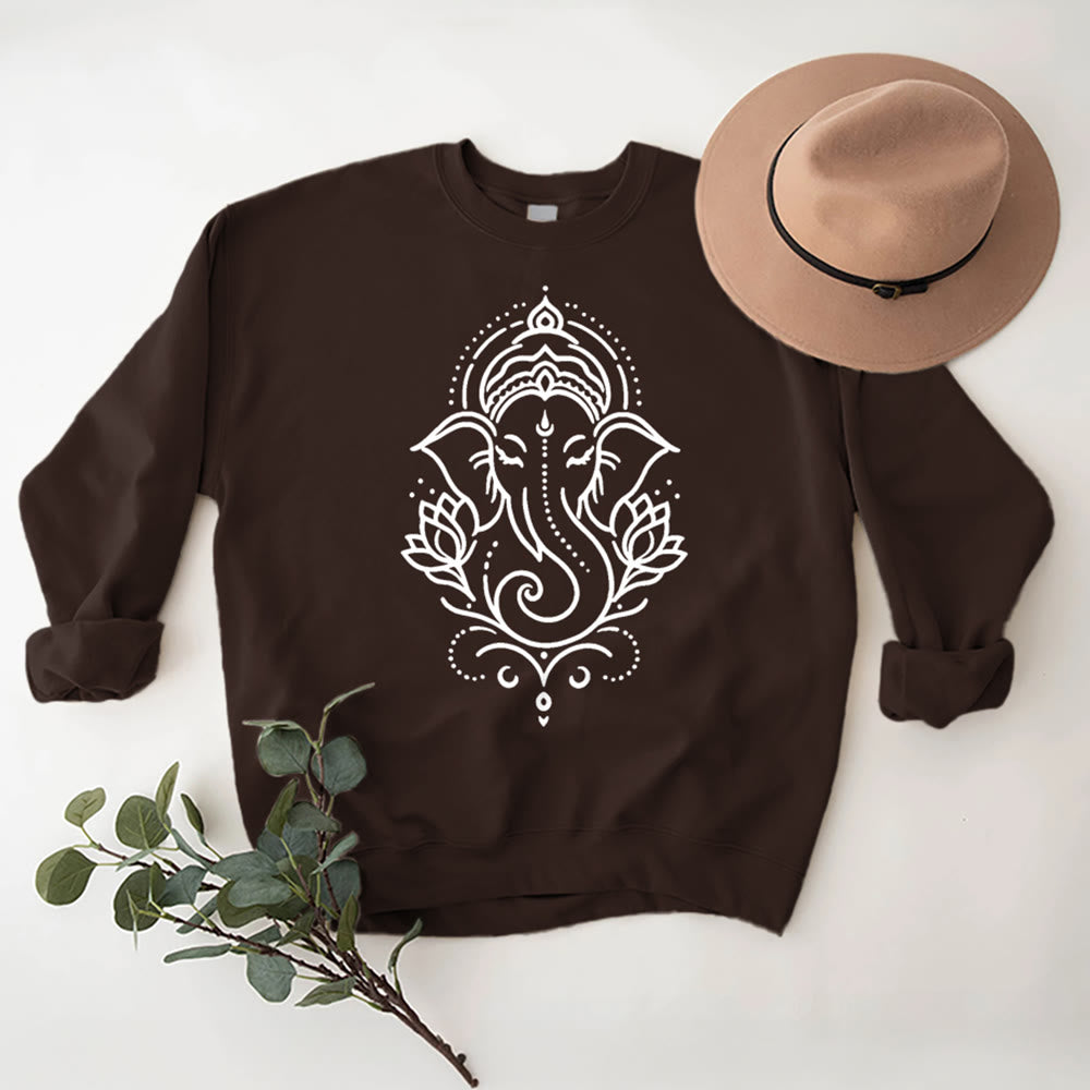 Olivenorma Peaceful Elephant Ganesha Lotus Meditation Fleece Tee Inspiritual Pullover Sweatshirt - Brown - 2XL - image 9