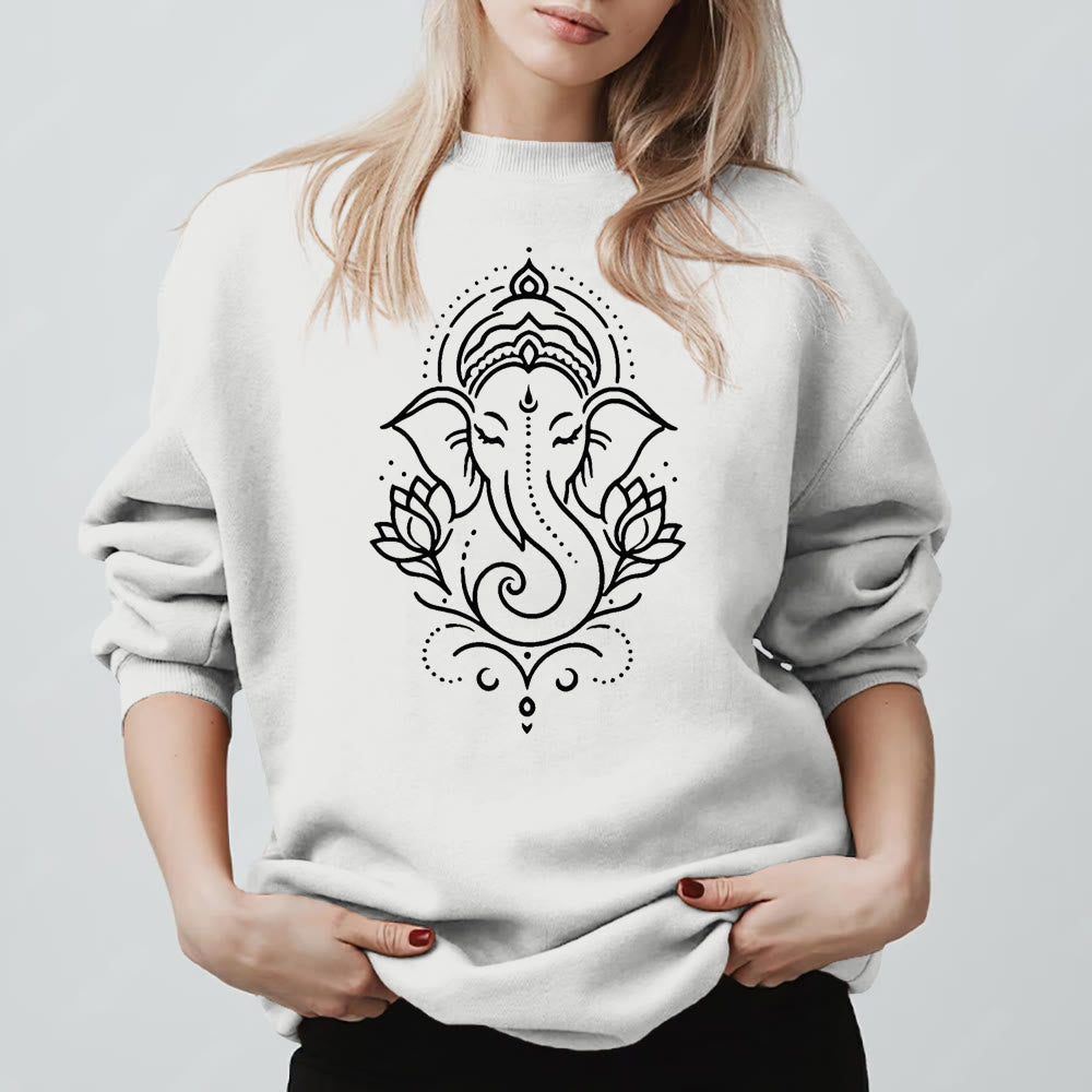 Olivenorma Peaceful Elephant Ganesha Lotus Meditation Fleece Tee Inspiritual Pullover Sweatshirt - image 1