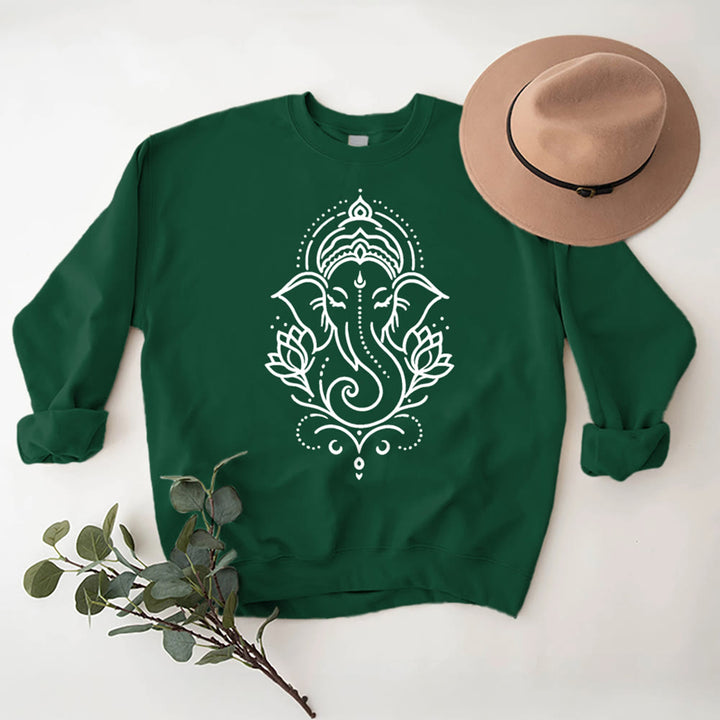 Olivenorma Peaceful Elephant Ganesha Lotus Meditation Fleece Tee Inspiritual Pullover Sweatshirt - Green - 2XL - image 15