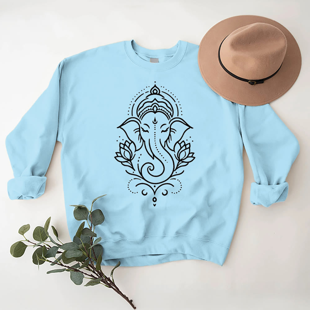 Olivenorma Peaceful Elephant Ganesha Lotus Meditation Fleece Tee Inspiritual Pullover Sweatshirt - Blue - 2XL - image 3