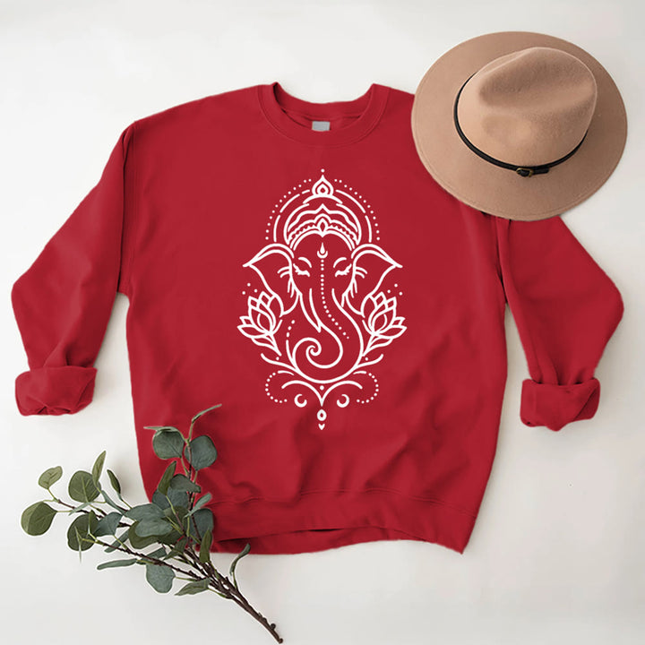 Olivenorma Peaceful Elephant Ganesha Lotus Meditation Fleece Tee Inspiritual Pullover Sweatshirt - Red - 2XL - image 13