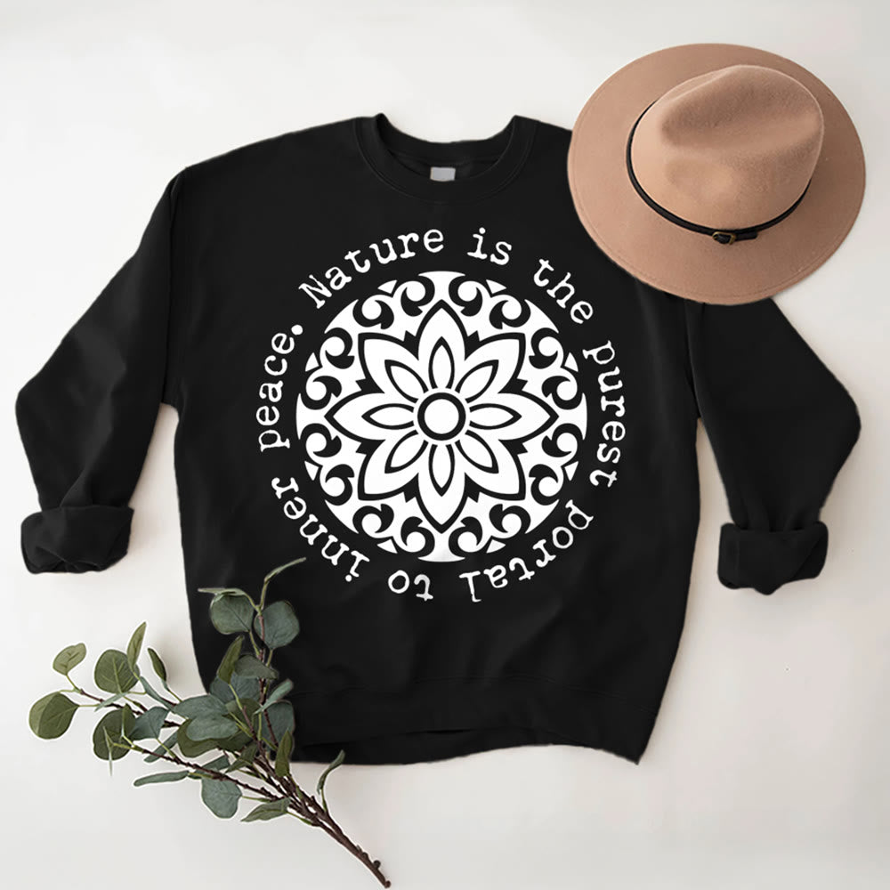 Olivenorma NATURE IS THE PUREST PORTAL TO INNER PEACE Fleece Inspiritual Sweatshirt - Black - 2XL - image 0