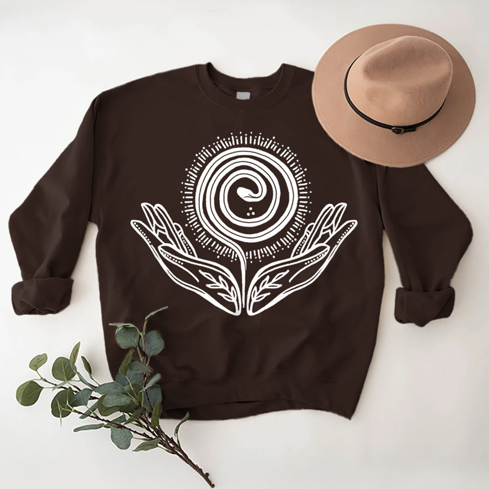 Olivenorma Spiritual Growth Spiral Tee Crewneck Long Sleeve Loose Sweatshirt - Brown - 2XL - image 11