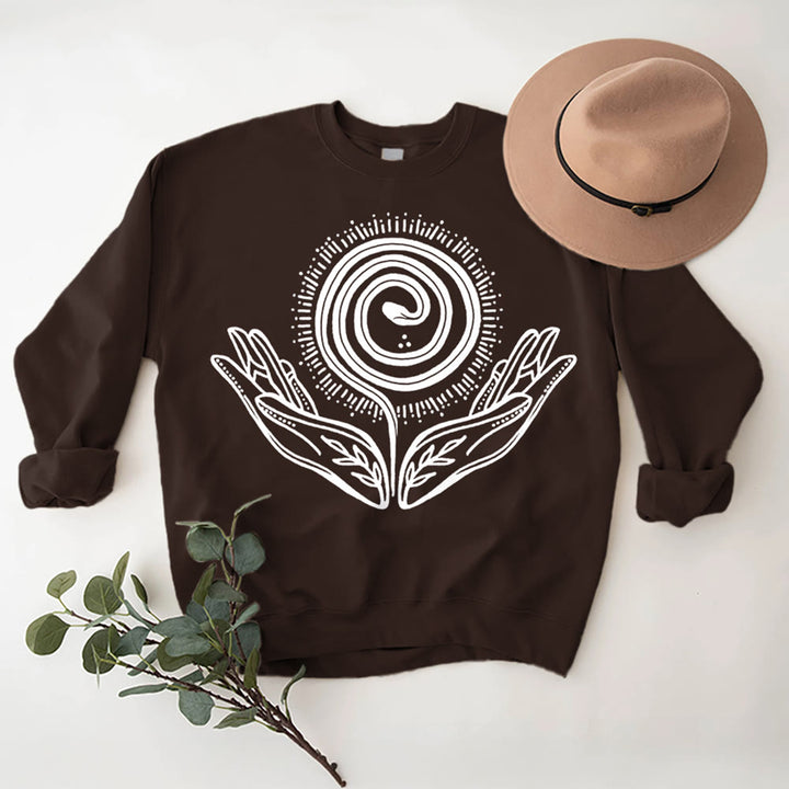 Olivenorma Spiritual Growth Spiral Tee Crewneck Long Sleeve Loose Sweatshirt - Brown - 2XL - image 11