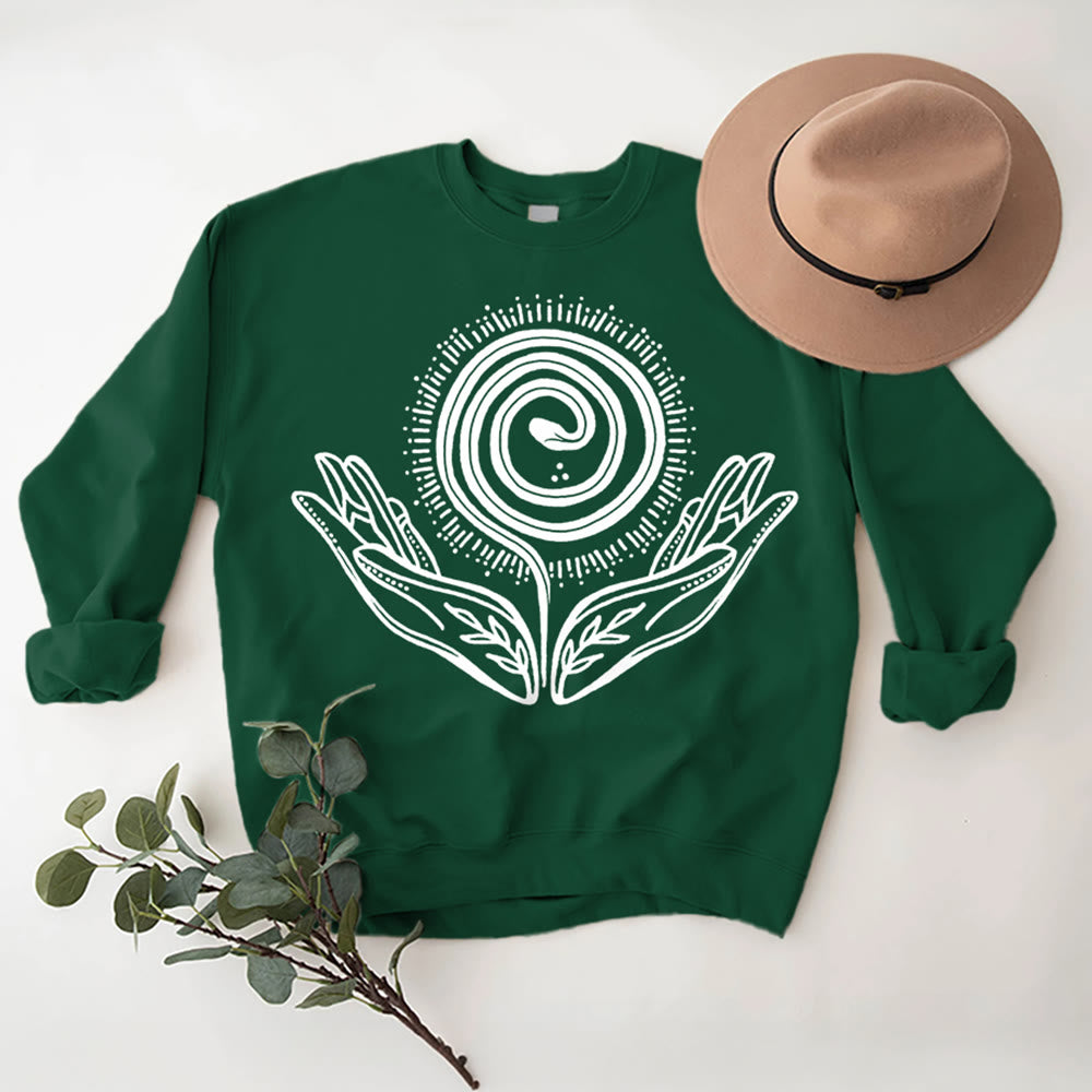 Olivenorma Spiritual Growth Spiral Tee Crewneck Long Sleeve Loose Sweatshirt - Green - 2XL - image 0