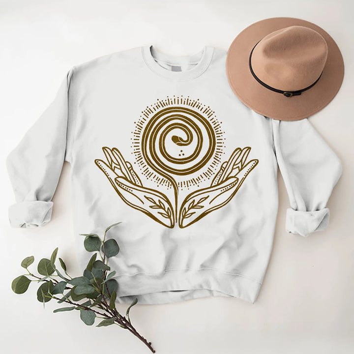 Olivenorma Spiritual Growth Spiral Tee Crewneck Long Sleeve Loose Sweatshirt - White - 2XL - image 5