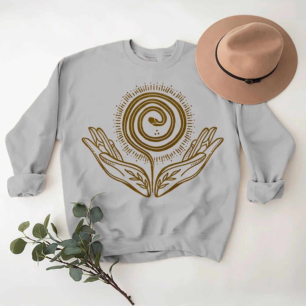Olivenorma Spiritual Growth Spiral Tee Crewneck Long Sleeve Loose Sweatshirt - Grey - 2XL - image 9