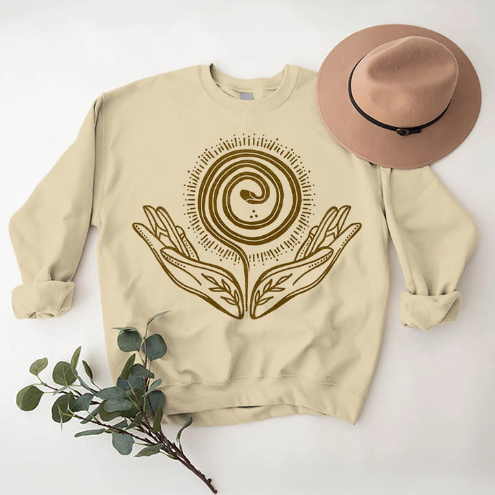 Olivenorma Spiritual Growth Spiral Tee Crewneck Long Sleeve Loose Sweatshirt - LightYellow - 2XL - image 3