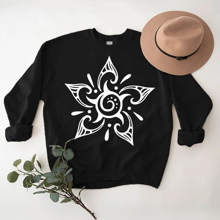 Olivenorma Tribal Mystical Spiritual Growth Floral Fleece Pullover Sweatshirt - Black - 2XL - image 7