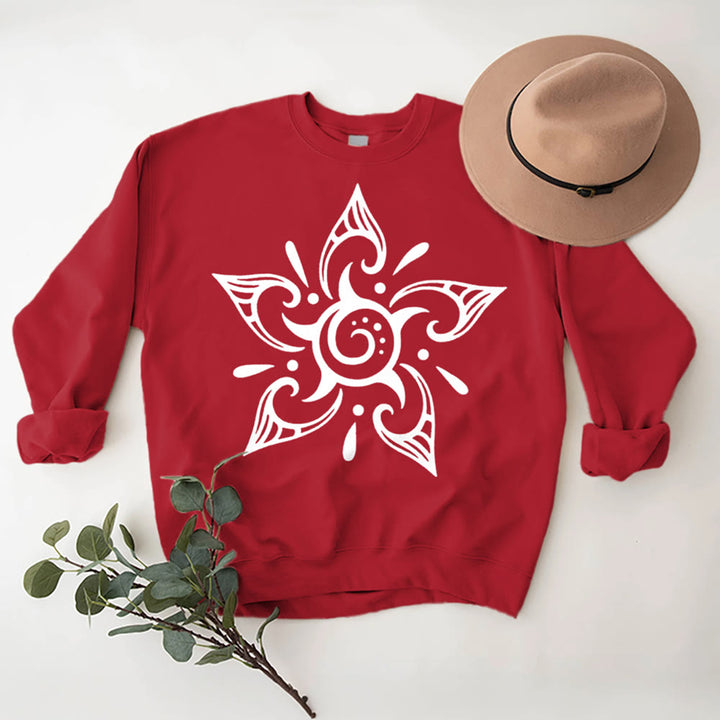 Olivenorma Tribal Mystical Spiritual Growth Floral Fleece Pullover Sweatshirt - Red - 2XL - image 3