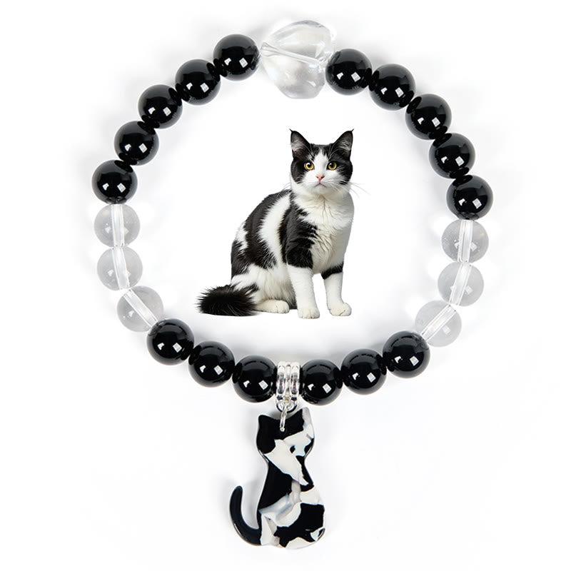Olivenorma Guardian Tuxedo Cat Gemstone Bracelet - Tuxedo Cat Bracelet - image 0