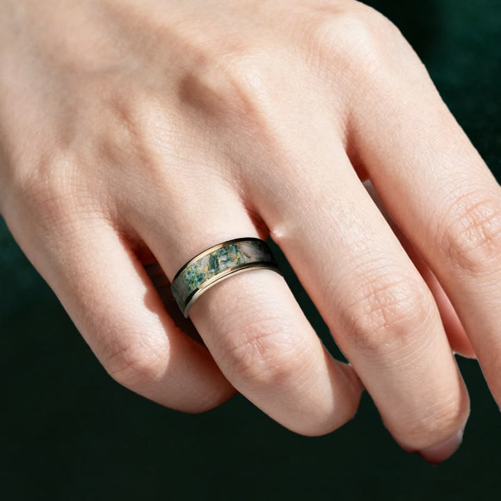 Olivenorma The Frosted Tea Leaf - Moss Agate Ring - image 1