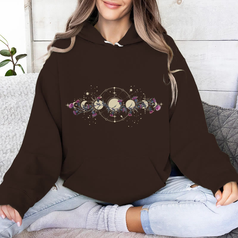 Olivenorma Mystical Moon Phase Raven Floral Fleece Hooded Sweater Tops Loose Hoodies - image 14