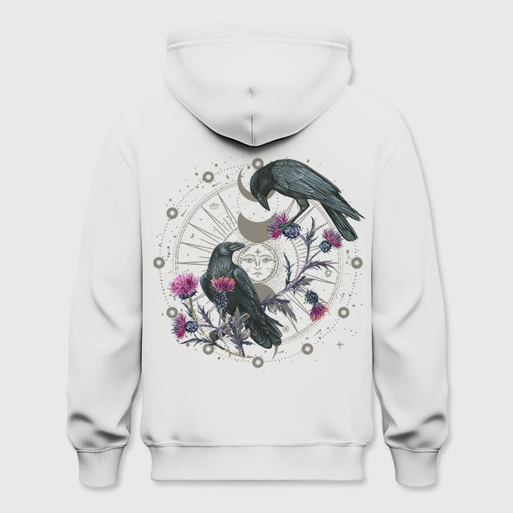Olivenorma Mystical Moon Phase Raven Floral Fleece Hooded Sweater Tops Loose Hoodies - White - 2XL - image 6