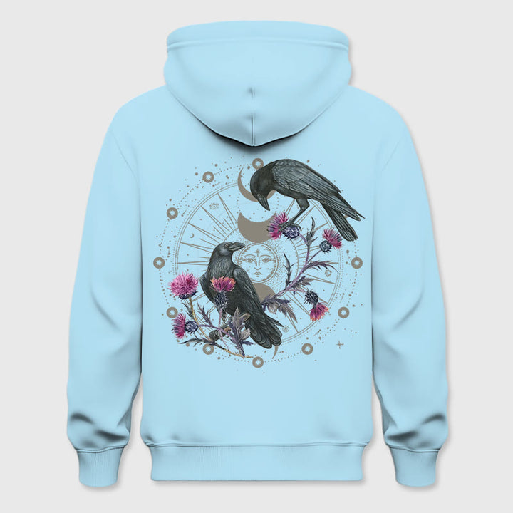 Olivenorma Mystical Moon Phase Raven Floral Fleece Hooded Sweater Tops Loose Hoodies - Blue - 2XL - image 24