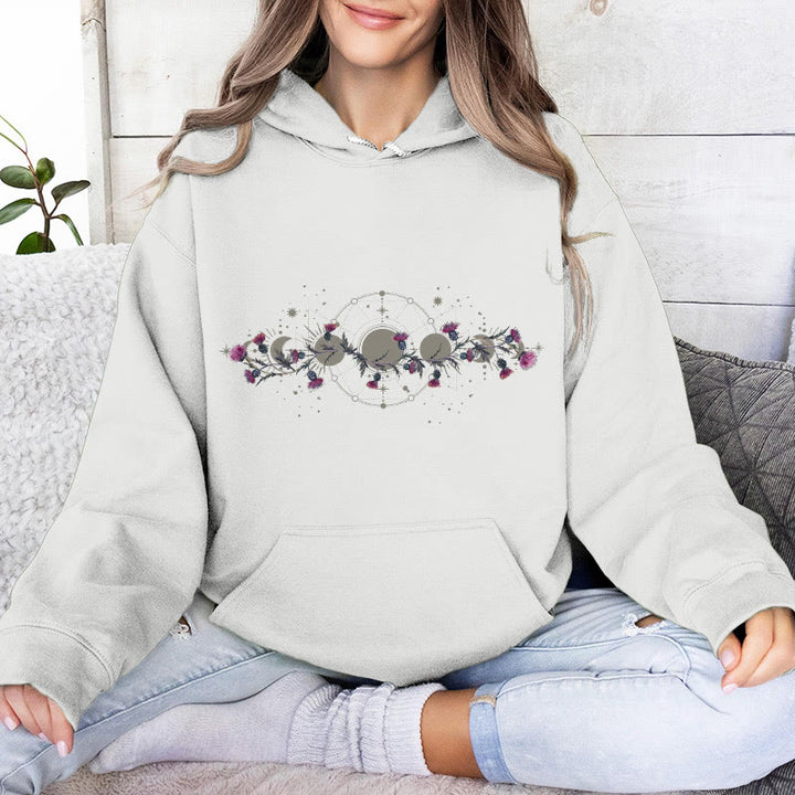 Olivenorma Mystical Moon Phase Raven Floral Fleece Hooded Sweater Tops Loose Hoodies - image 8