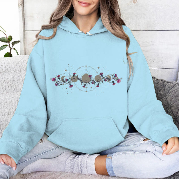 Olivenorma Mystical Moon Phase Raven Floral Fleece Hooded Sweater Tops Loose Hoodies - image 26
