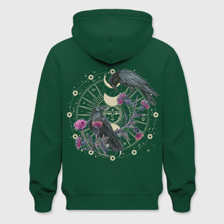 Olivenorma Mystical Moon Phase Raven Floral Fleece Hooded Sweater Tops Loose Hoodies - Green - 2XL - image 21