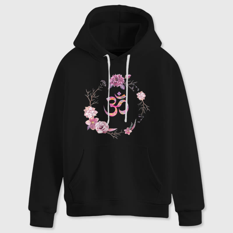 Olivenorma OM Symbol Flowers Inspirational Sweaters Fleece Top Casual Yoga Hoodies - Black - 2XL - image 0