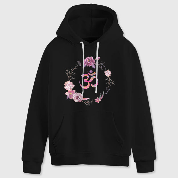 Olivenorma OM Symbol Flowers Inspirational Sweaters Fleece Top Casual Yoga Hoodies - Black - 2XL - image 0