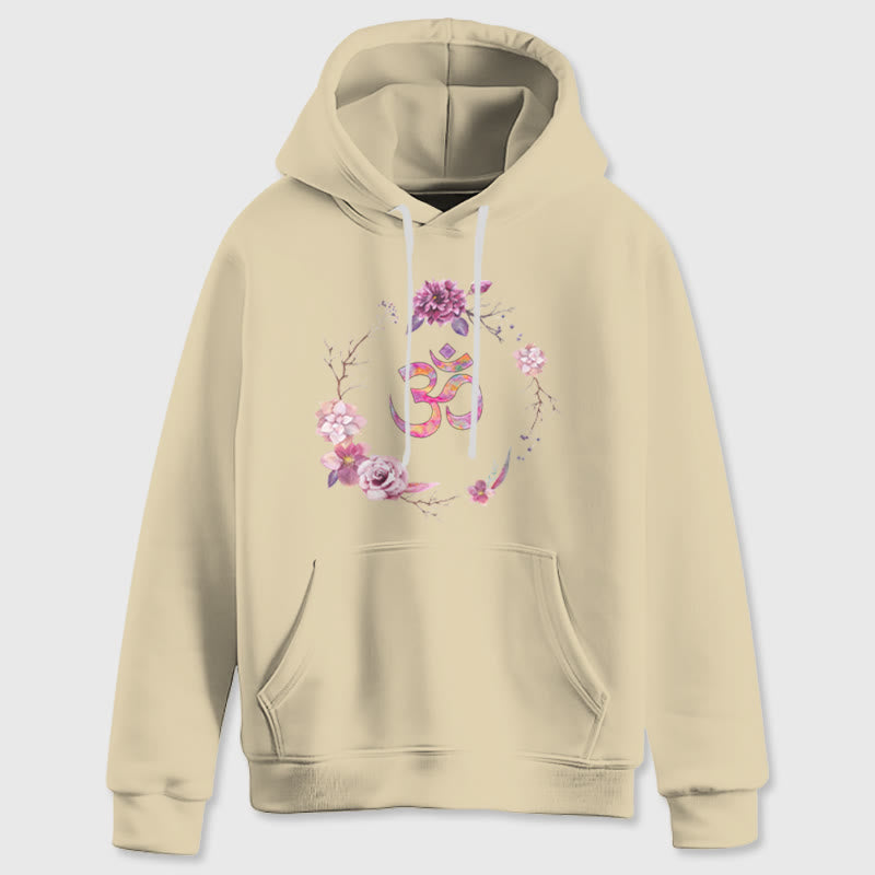 Olivenorma OM Symbol Flowers Inspirational Sweaters Fleece Top Casual Yoga Hoodies - LightYellow - 2XL - image 11