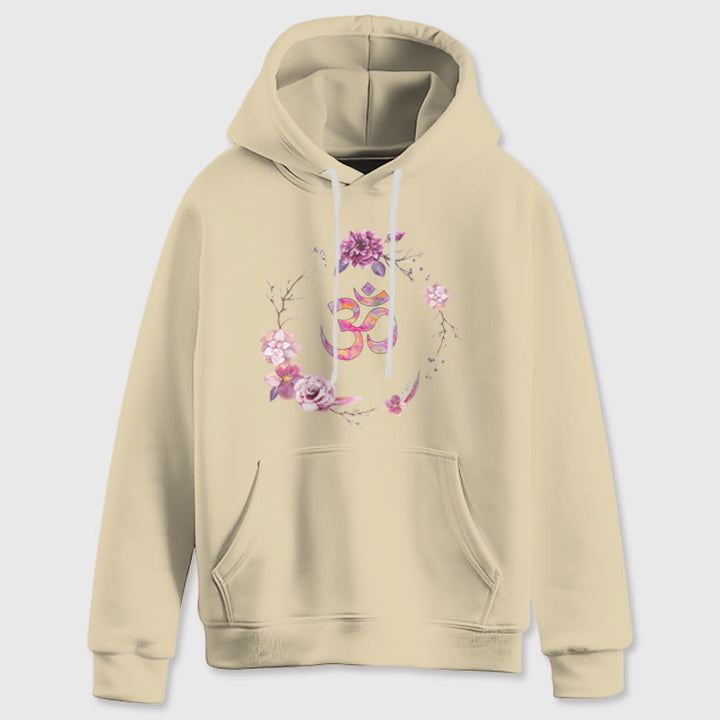 Olivenorma OM Symbol Flowers Inspirational Sweaters Fleece Top Casual Yoga Hoodies - LightYellow - 2XL - image 11