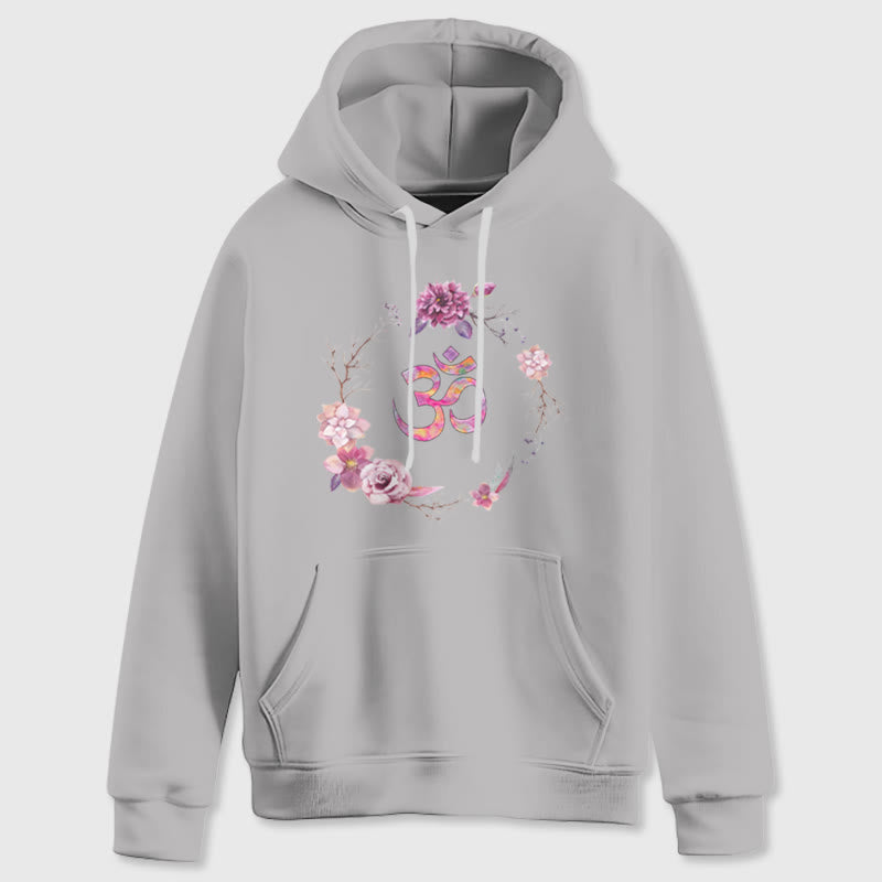 Olivenorma OM Symbol Flowers Inspirational Sweaters Fleece Top Casual Yoga Hoodies - Grey - 2XL - image 9