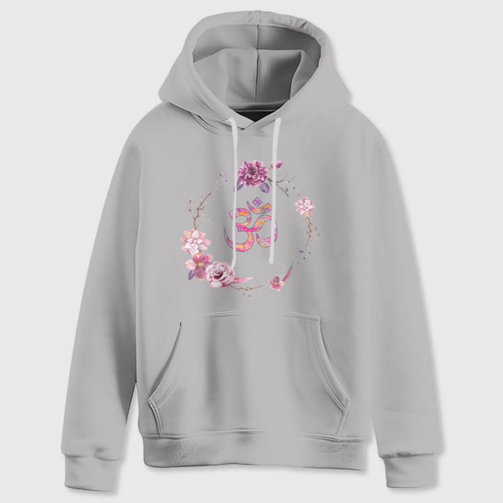 Olivenorma OM Symbol Flowers Inspirational Sweaters Fleece Top Casual Yoga Hoodies - Grey - 2XL - image 9