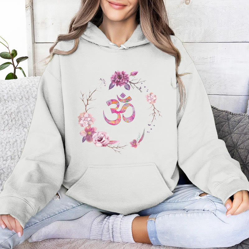 Olivenorma OM Symbol Flowers Inspirational Sweaters Fleece Top Casual Yoga Hoodies - White - 2XL - image 7
