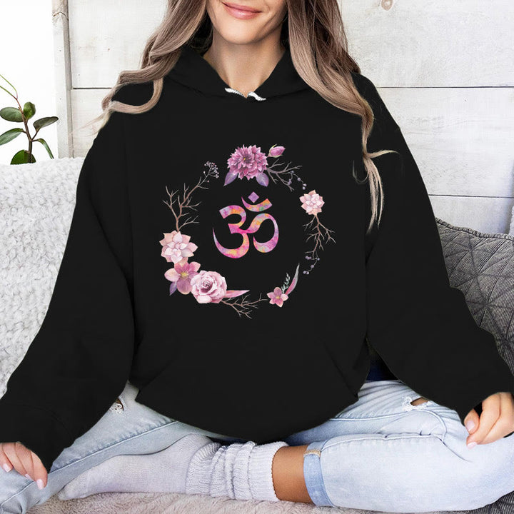 Olivenorma OM Symbol Flowers Inspirational Sweaters Fleece Top Casual Yoga Hoodies - Black - 2XL - image 5