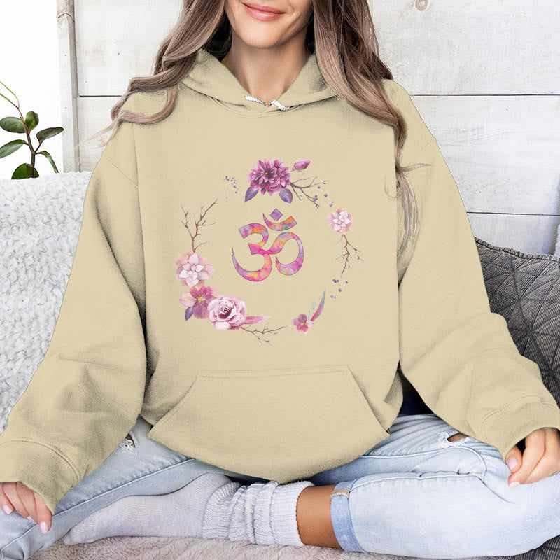 Olivenorma OM Symbol Flowers Inspirational Sweaters Fleece Top Casual Yoga Hoodies - LightYellow - 2XL - image 11