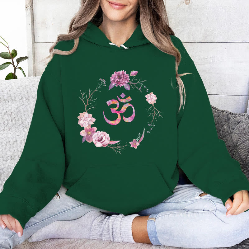 Olivenorma OM Symbol Flowers Inspirational Sweaters Fleece Top Casual Yoga Hoodies - Green - 2XL - image 15