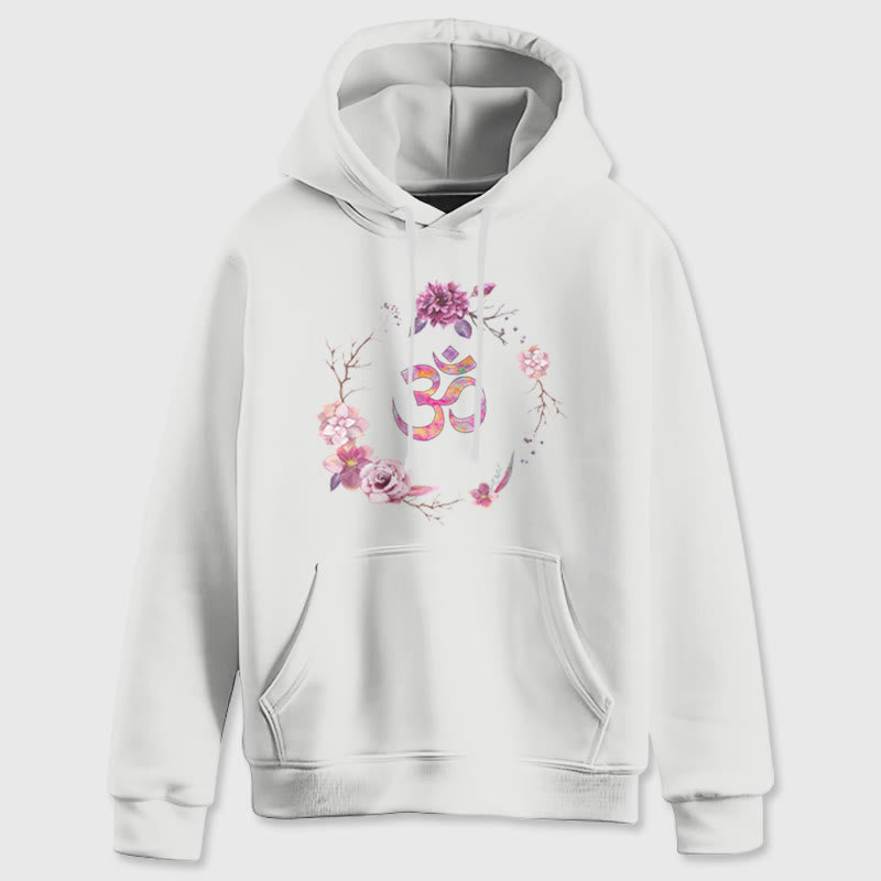 Olivenorma OM Symbol Flowers Inspirational Sweaters Fleece Top Casual Yoga Hoodies - White - 2XL - image 7