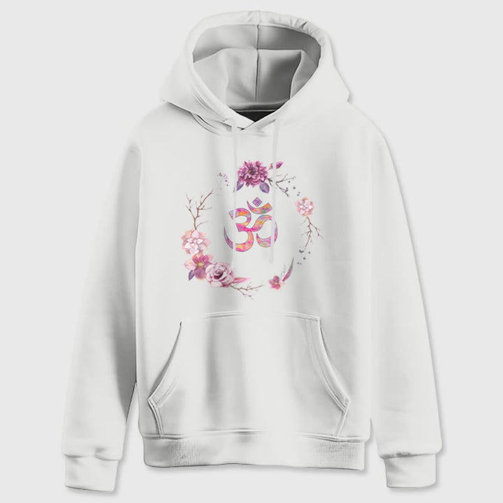 Olivenorma OM Symbol Flowers Inspirational Sweaters Fleece Top Casual Yoga Hoodies - White - 2XL - image 7