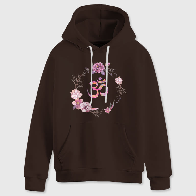 Olivenorma OM Symbol Flowers Inspirational Sweaters Fleece Top Casual Yoga Hoodies - Brown - 2XL - image 4
