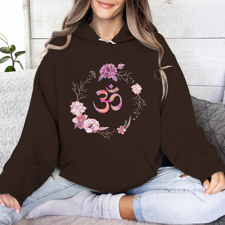 Olivenorma OM Symbol Flowers Inspirational Sweaters Fleece Top Casual Yoga Hoodies - Brown - 2XL - image 0
