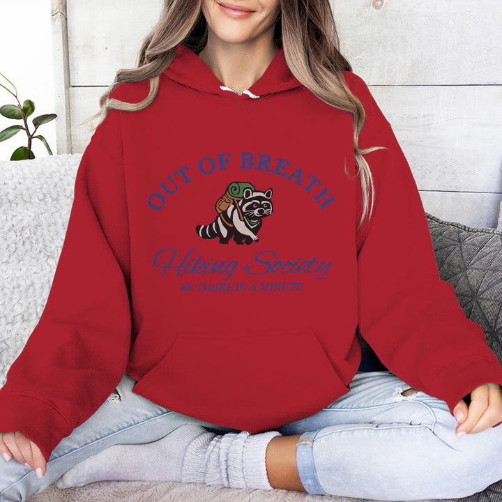 Olivenorma OUT OF BREATH Raccoon Healing Sweaters Unisex Fleece Tops Loose Fits Hoodies - Red - 2XL - image 12