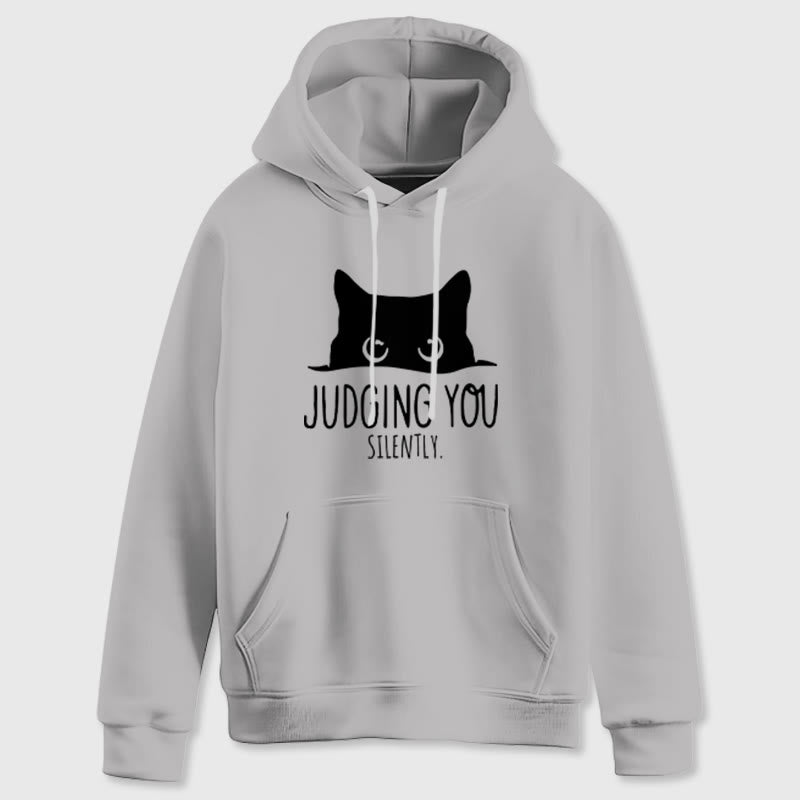 Olivenorma JUDGING YOU SILENTLY Cute Kitten Loose Fit Sweatshirts Women Men Hoodies - Grey - 2XL - image 6
