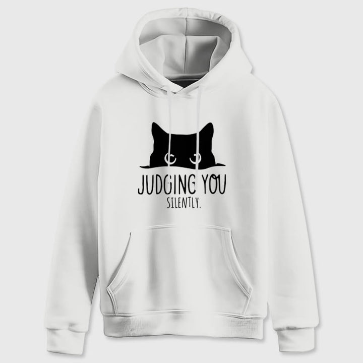 Olivenorma JUDGING YOU SILENTLY Cute Kitten Loose Fit Sweatshirts Women Men Hoodies - White - 2XL - image 4