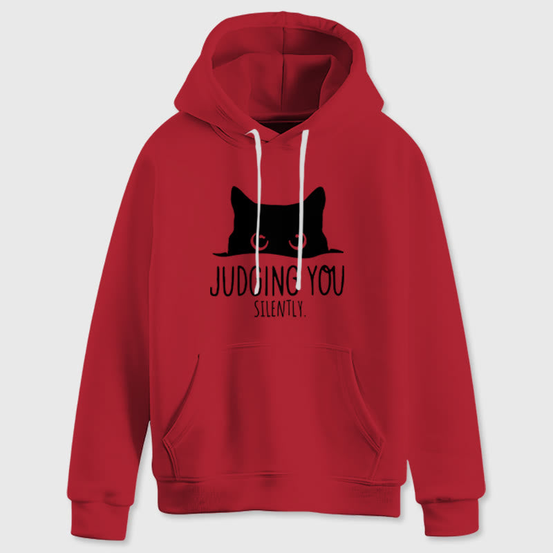 Olivenorma JUDGING YOU SILENTLY Cute Kitten Loose Fit Sweatshirts Women Men Hoodies - Red - 2XL - image 10