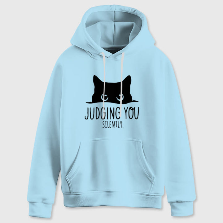 Olivenorma JUDGING YOU SILENTLY Cute Kitten Loose Fit Sweatshirts Women Men Hoodies - Blue - 2XL - image 0