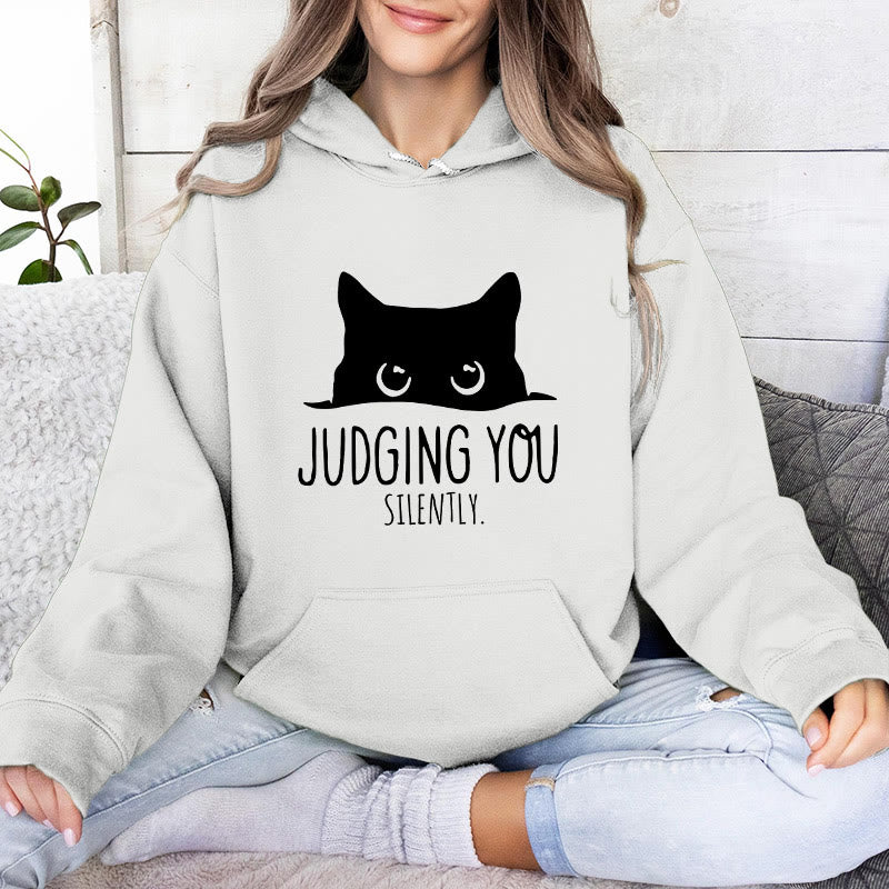 Olivenorma JUDGING YOU SILENTLY Cute Kitten Loose Fit Sweatshirts Women Men Hoodies - White - 2XL - image 4