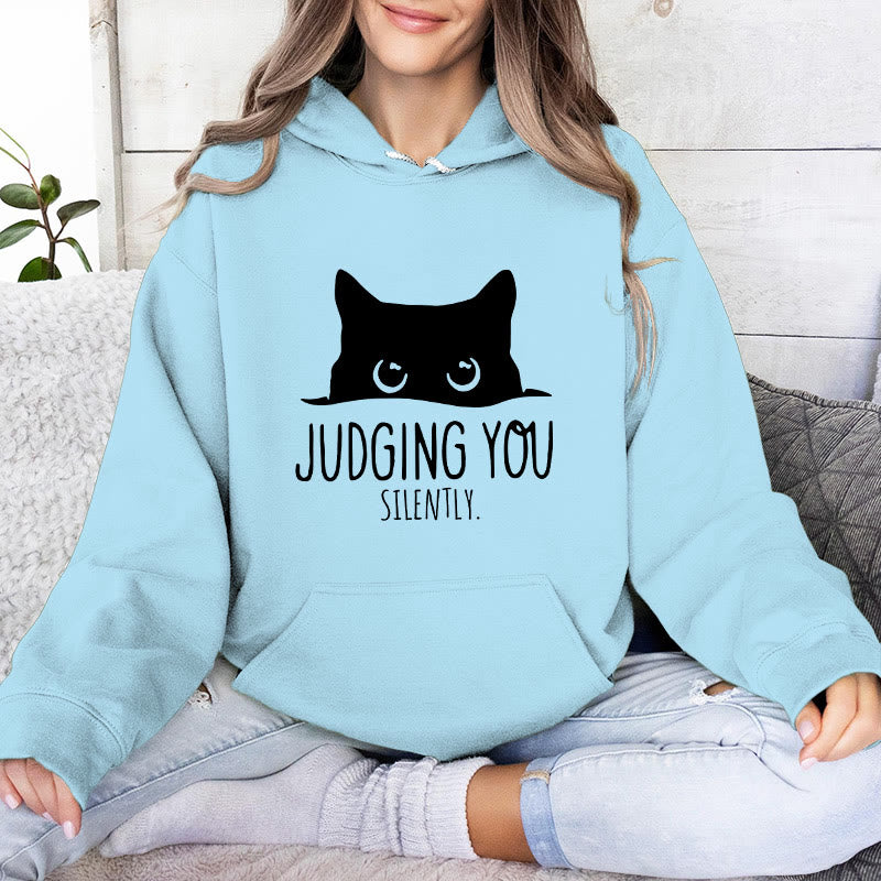 Olivenorma JUDGING YOU SILENTLY Cute Kitten Loose Fit Sweatshirts Women Men Hoodies - Blue - 2XL - image 0