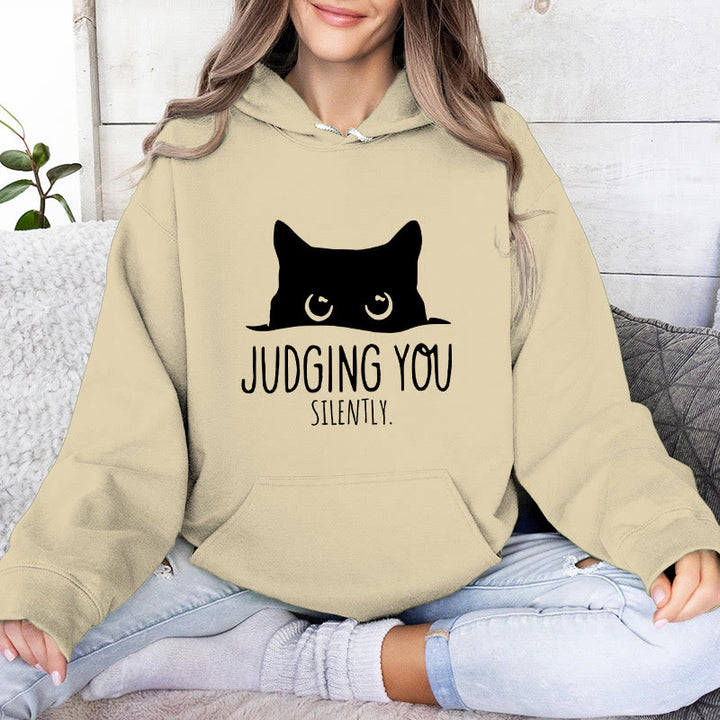 Olivenorma JUDGING YOU SILENTLY Cute Kitten Loose Fit Sweatshirts Women Men Hoodies - LightYellow - 2XL - image 8